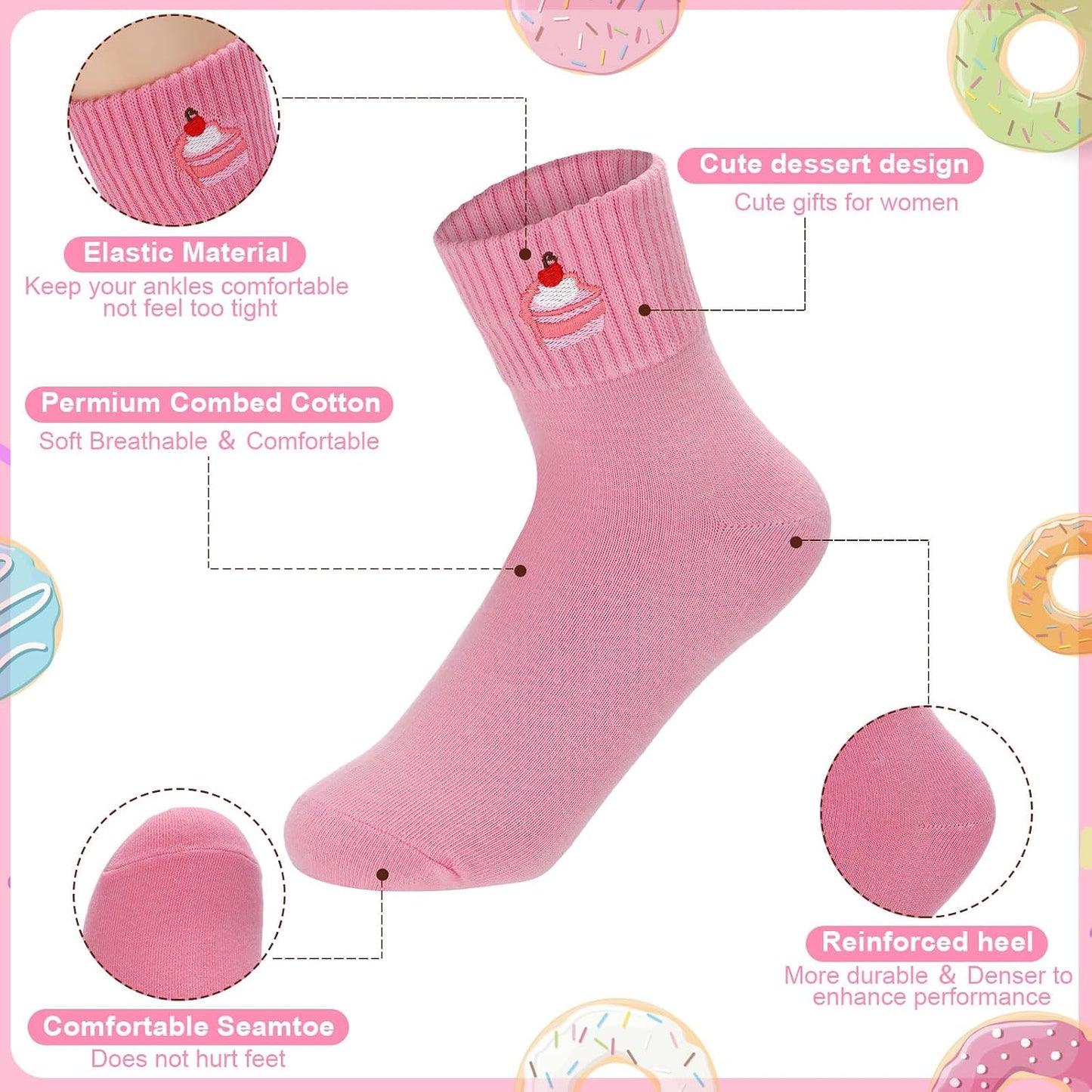 Eurzom 10 Pairs Socks Womens Crew Elastic Ankle Length Cotton Socks Aesthetic Cute Lightweight Low Cut Gifts for Women - Colors B