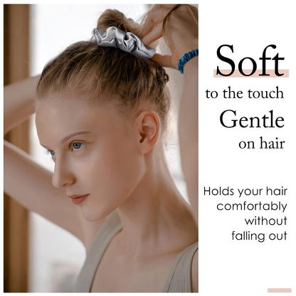 OLESILK 100% Mulberry Silk-Scrunchies for Hair Sleep, Women Grils Silk Hair Ties for Frizz & Breakage Curly Hair, No Damage, Elastics Ponytail Holder, 3 Pack