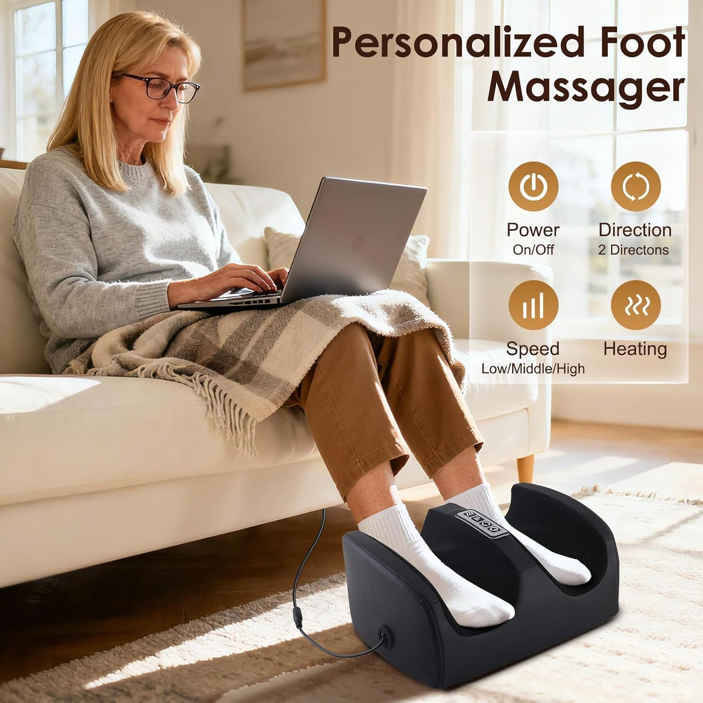 Black Foot Massager with Heat Electric Foot and Calf Massager with Roller Deep Shiatsu Feet Massage for Plantar Fasciitis Neuropathy & Pain Relief Gifts for Women & Men