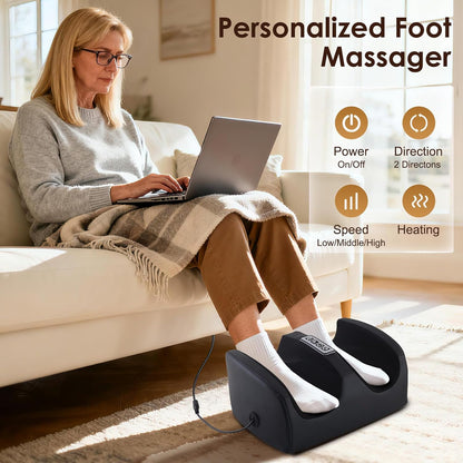 Black Foot Massager with Heat Electric Foot and Calf Massager with Roller Deep Shiatsu Feet Massage for Plantar Fasciitis Neuropathy & Pain Relief Gifts for Women & Men