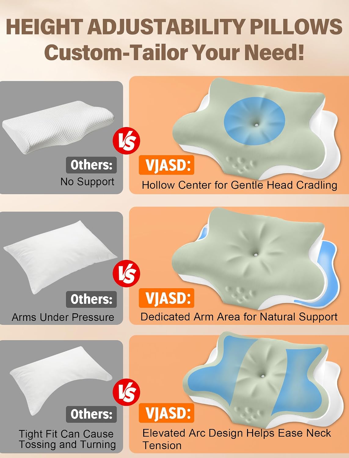 Cervical Neck Pillow for Pain Relief – Ergonomic Memory Foam Pillow for Side Sleeper Contour Orthopedic Bed Pillow for Neck Support with Cooling Cover – Ideal Christmas Birthday Gift for Women Men