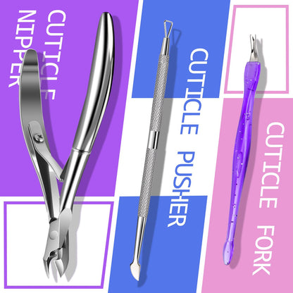 TsMADDTs Manicure Tools Kit Nail Care Kit with 3 pcs Files, 2 pcs Buffer Blocks, 2 Polishing Buffers, Cuticle Nipper, Pusher and Cuticle Oil