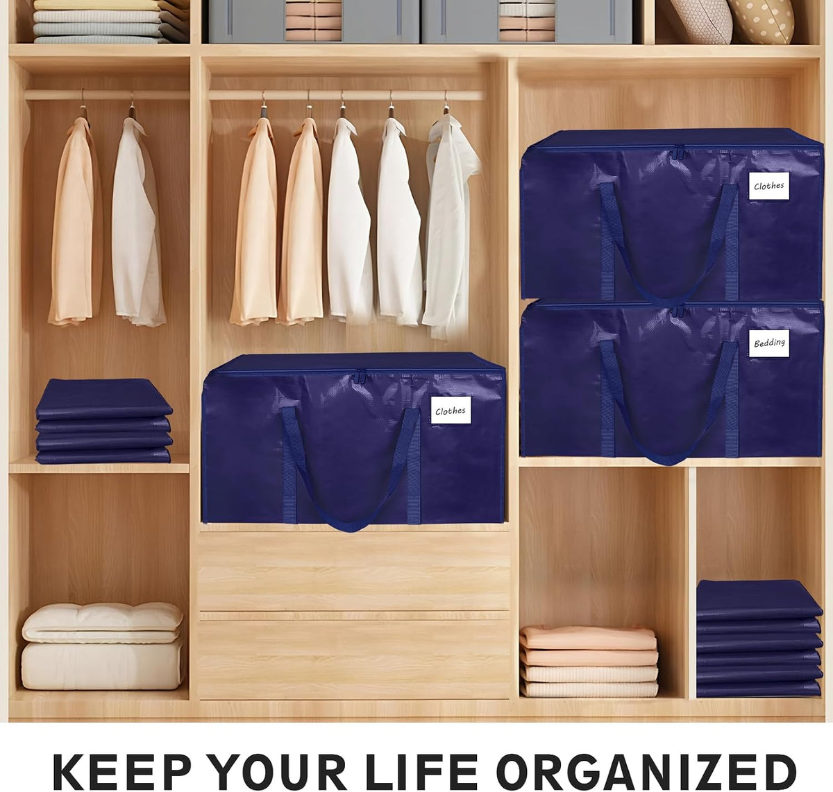 Moving Bags Extra Large - Heavy Duty Storage Totes with Wrap-Around Handles & Reinforced Zippers - Foldable Moving Box Alternative, Water-Resistant for Dorm, Closet & Under Bed Storage (Clear)