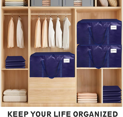 Moving Bags Extra Large - Heavy Duty Storage Totes with Wrap-Around Handles & Reinforced Zippers - Foldable Moving Box Alternative, Water-Resistant for Dorm, Closet & Under Bed Storage (Clear)