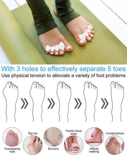 2 Pair Bunion Toe Separators Toe Spacers for Feet Women Men to Correct Their Toes, Foot Alignment, Silicone Toe Spreaders Toe Straightener for Hammertoe, Curled Toes (M, 2 Firm+2 Soft)