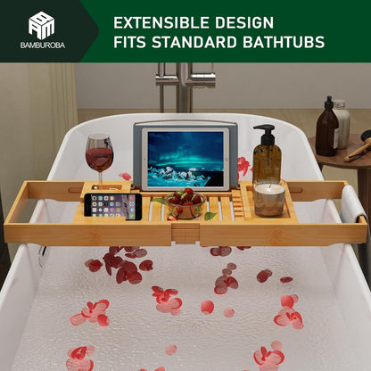 Expandable Bamboo Bathtub Caddy Tray for Luxury Bath
