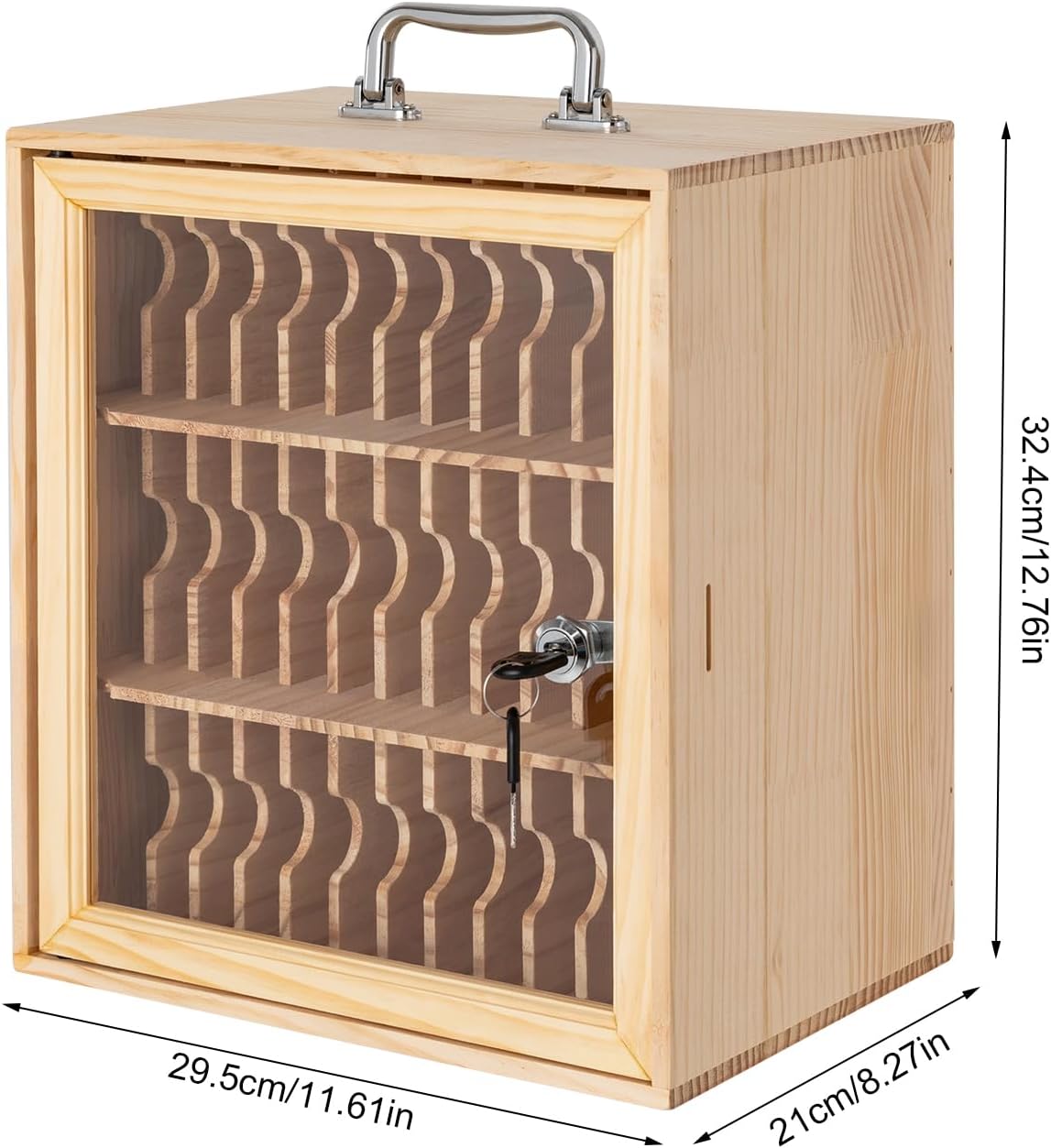 36-Slot Solid Wood Mobile Phone Storage Box, Multi-Slot Lockable Cell Phones Cabinet Wall-Mount& Desktop Phone Holder for School Office