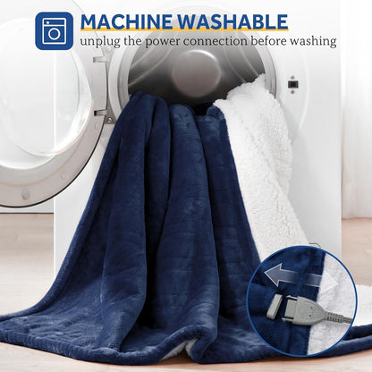 Sealy Electric Throw Blanket, Flannel & Sherpa Heated Throw with 6 Heating Levels & 2-10 Hours Auto Shut Off, Fast Heating & Machine Washable, 50x60 Inch, Light Grey