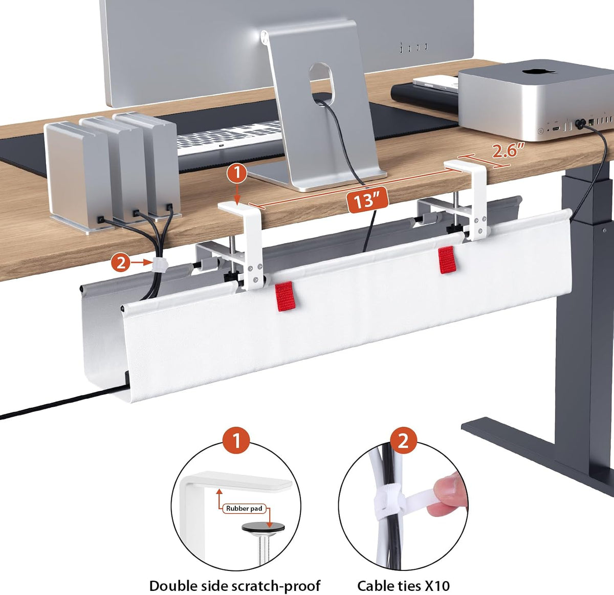 Univivi No Drill Under Desk Cable Management Tray, 36 inch Cable Management
