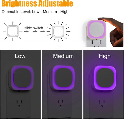 YUNLEX 2 Pack Amber Night Light, Dusk to Dawn Sensor, Warm Glare-Free Reflected Glow, 3-Level Dimmer, Auto On/Off, Plug-in LED Nightlight for Bedroom, Kids, Bathroom, Sleep, Baby Nursery, Toddler