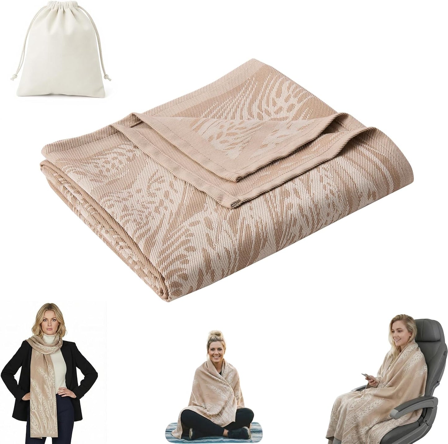 Travel Blanket Airplane - Ultra Soft & Lightweight Knit Design Compact Airplane Blanket,53x72 Inch,Stylish Travel Shawl Wraps for Flights,Office,Home Use,Travel Essentials & Gifts