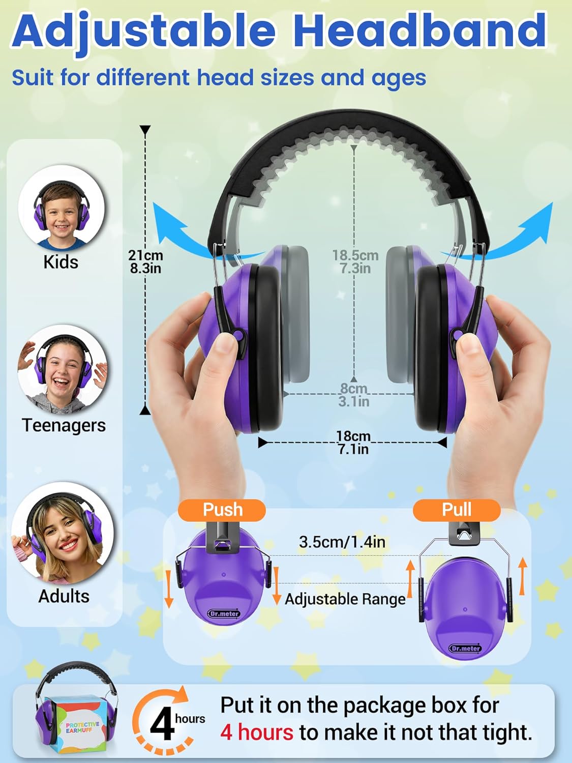 Dr.meter Ear Muffs for Noise Reduction: 27.4SNR Noise Cancelling Headphones for Kids Adults, EM100 Adjustable Hearing Protection Earmuffs for Monster Jam, Autism Sensory, Concerts, Fireworks