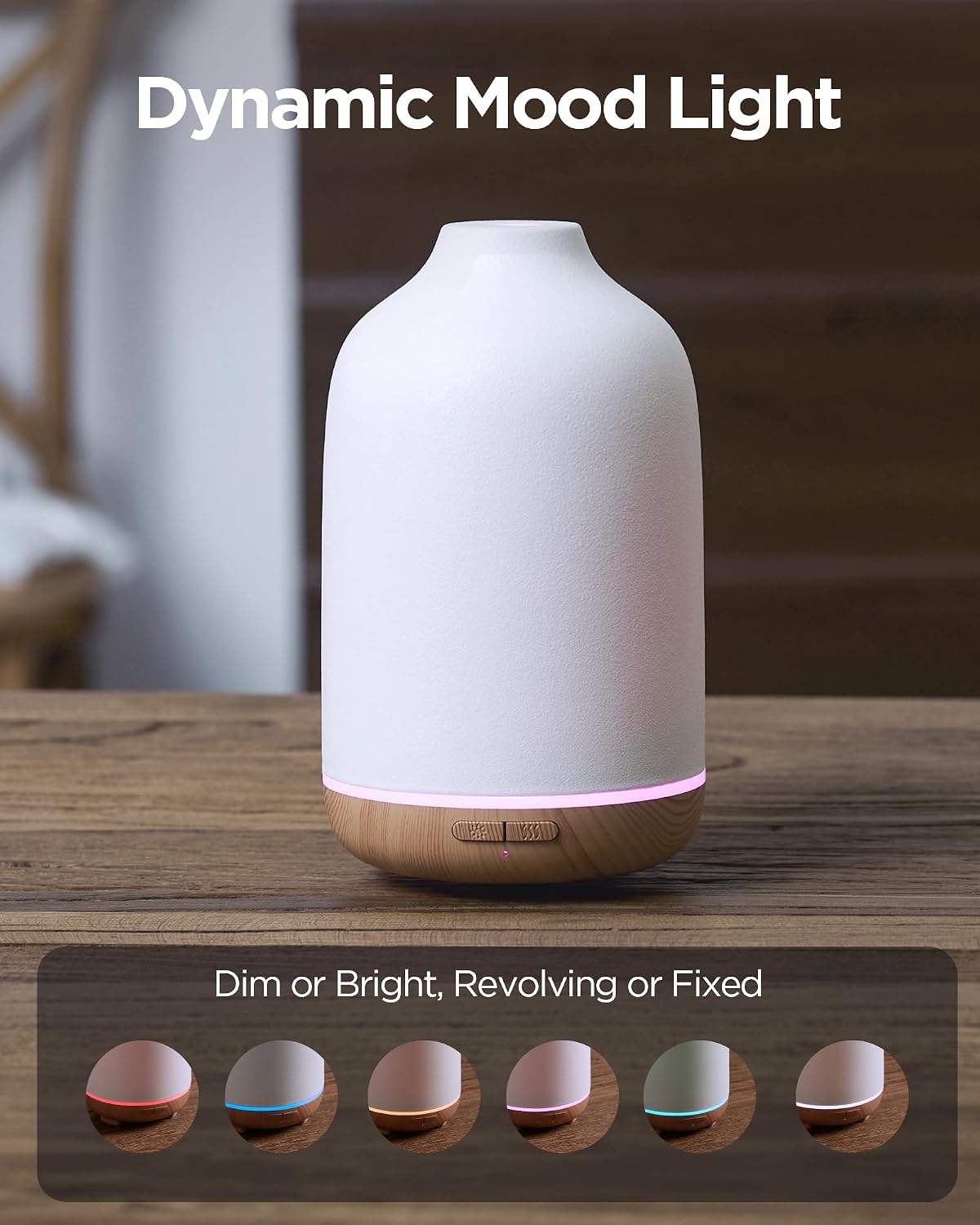 InnoGear Aromatherapy Diffuser, 150ml Ceramic Diffuser Mother's Gift Ultrasonic Humidifier Cool Mist Essential Oil Diffusers for Home Air Diffuser with 2 Mist Modes Waterless Auto Off, White