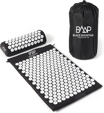 Black Mountain Products Acupressure Mat with Pillow & Carrying Bag - Acupressure Mat for Trigger Pt. Massage Therapy, Black