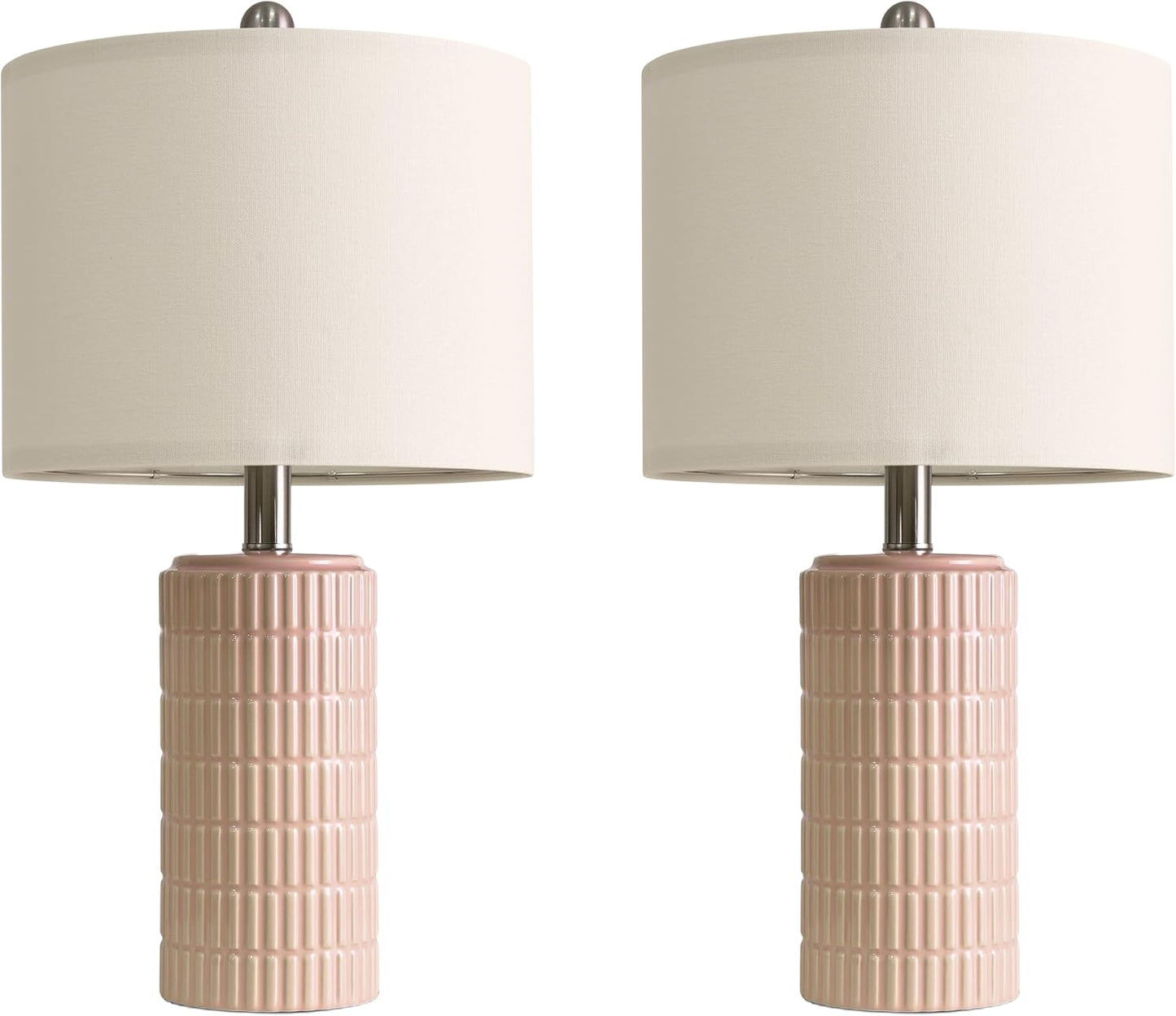 PoKat 20.75" Small Modern Ceramic Table Lamps Set of 2 for Bedroom, White Bedside Lamps for Night Stands, Farmhouse Desk Home Decor Gift Nightstand Table Lamps for Living Room End Table Beige