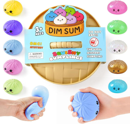 Dumpling Squishies, Giant Dumpling Mystery Box, Colorful Dumplings Stress Balls Fidget Sensory Toy, Stocking Stuffers with Food Steamer Stretchy Desk Toys (Pink)