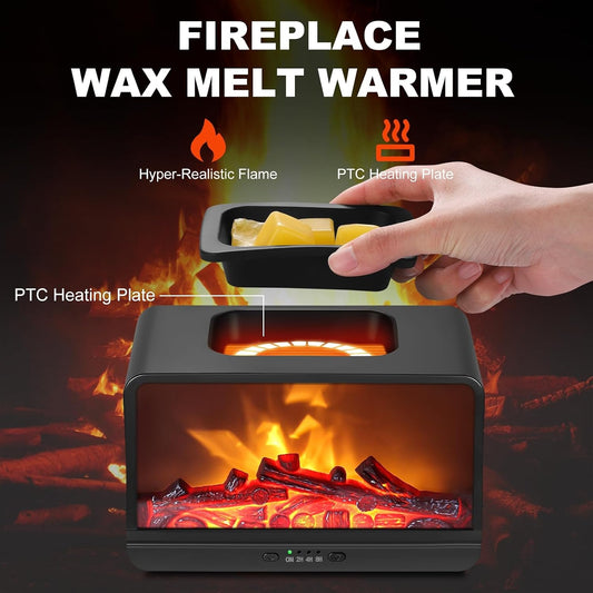 Flame Fireplace Wax Melt Warmer,Scentsy Wax Warmer with Timer, Electric Wax Warmer for Scented Wax with PTC Heating Plate, Wax Burner for Women Gifts & Home Decor(Black)