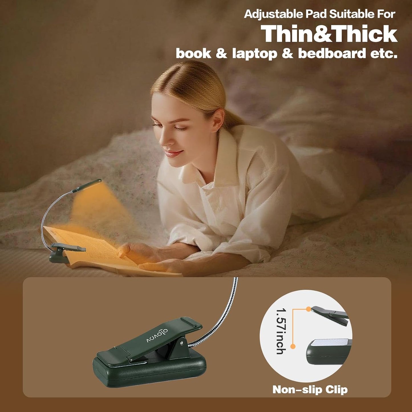 VAVOFO Clip On Book Light for Bed Kids, 7 LED Reading Light with 9-Level Warm Cool White Daylight, Eye Care Lamp with Power Indicator for Bookworms (Blue)
