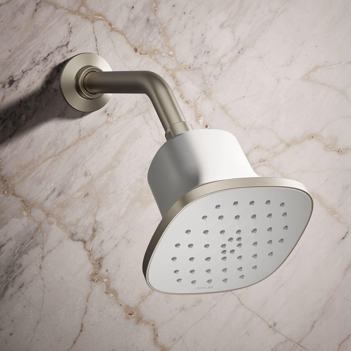 KOHLER 33631-Y-BN Cinq Round Single-Function Filtered Showerhead, Five-Layer Filtration, 2.5 GPM, Full Coverage Spray, Premium Durable Material, Vibrant Brushed Nickel