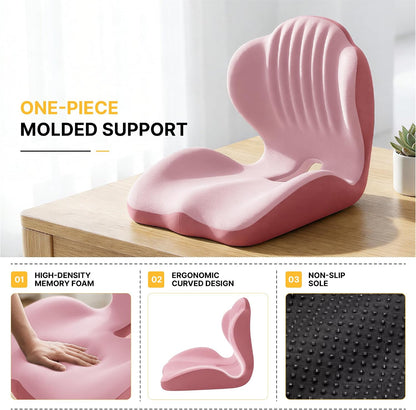 Ergonomic Seat Memory Foam Support Cushion for Back, Car Seat Back Support Cushion for Sciatica Tailbone Pain, Office Desk Chair Car Travel Seat Cushion (Pink)