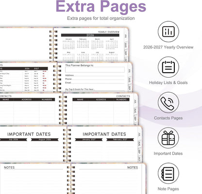 Planner 2026-2027, Weekly and Monthly Calendar Planner, JUL 2026 - JUN 2027 | A5(6.3'' x 8.5''), Hardcover, Agenda Book, Sprial Bound, Inner Pocket, Office and School Use
