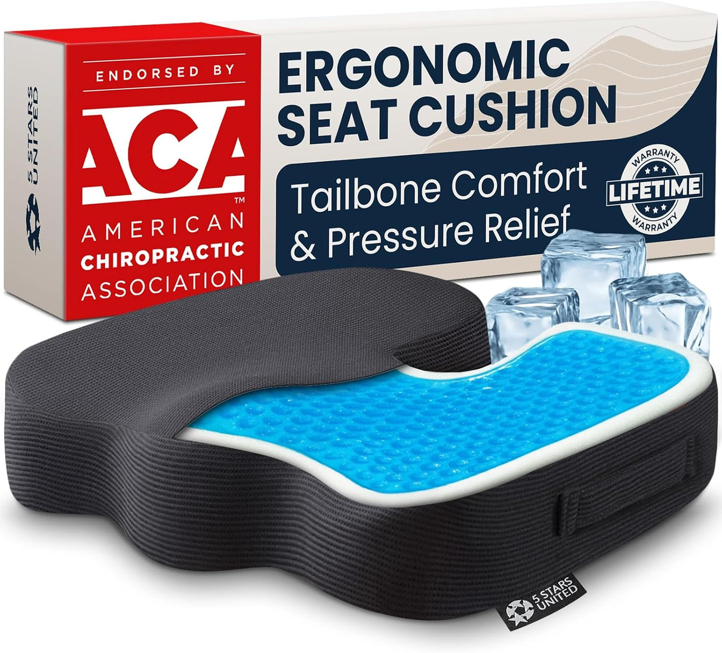 5 STARS UNITED Seat Cushion - Memory Foam Chair Cushion for Tailbone Pain Relief - Ergonomic Support for Coccyx, Sciatica & Butt - Office, Desk & Gaming Chair, Car Seat, Wheelchair, Black Suede