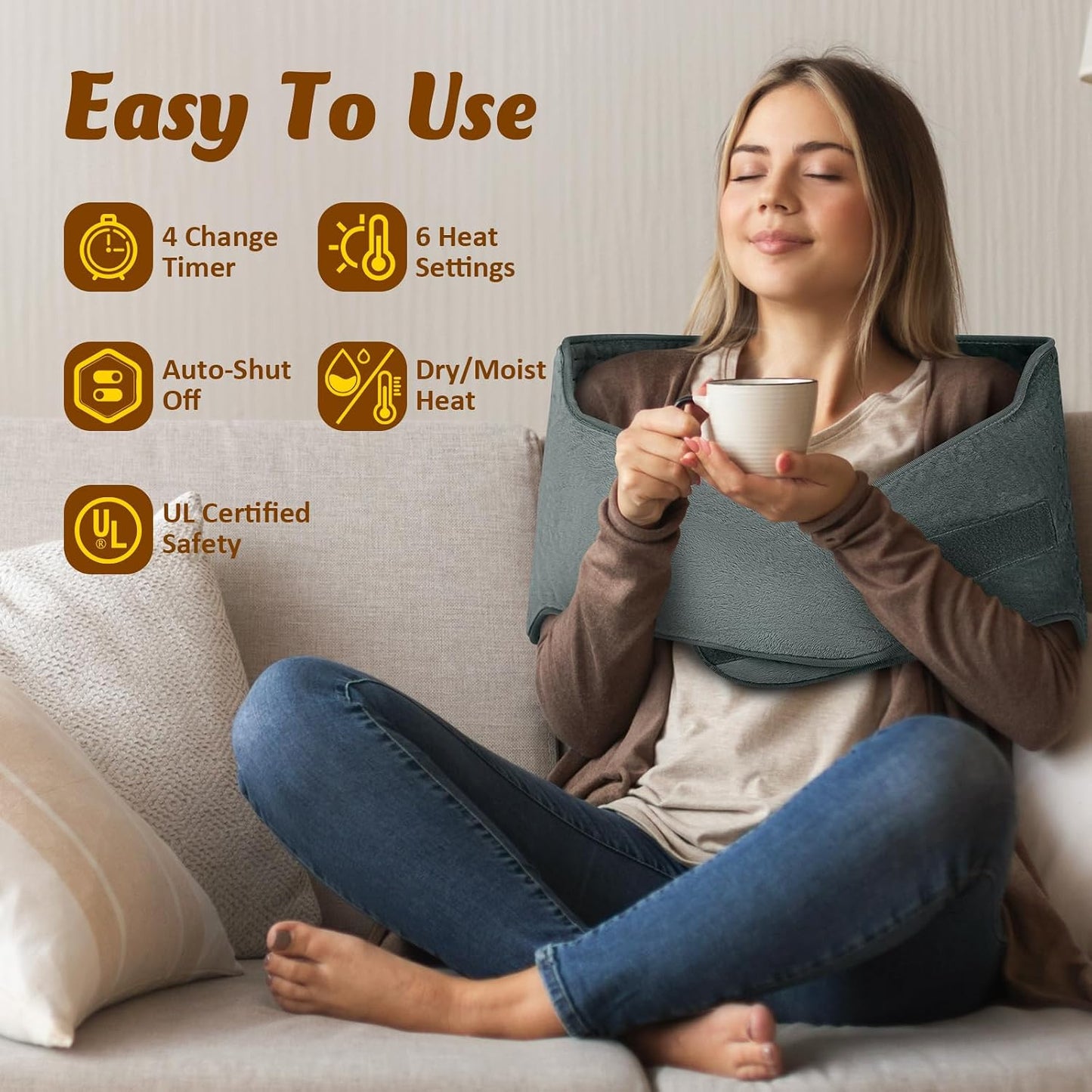 Heating Pad for Neck Shoulders Back, Extra Large Heat Pad for Full Body Relax, Electric Heated Wrap for Seniors, Dad Gifts Fathers Day, Birthday Gifts for Men Women Mom Grandma, ETL Safety Certified