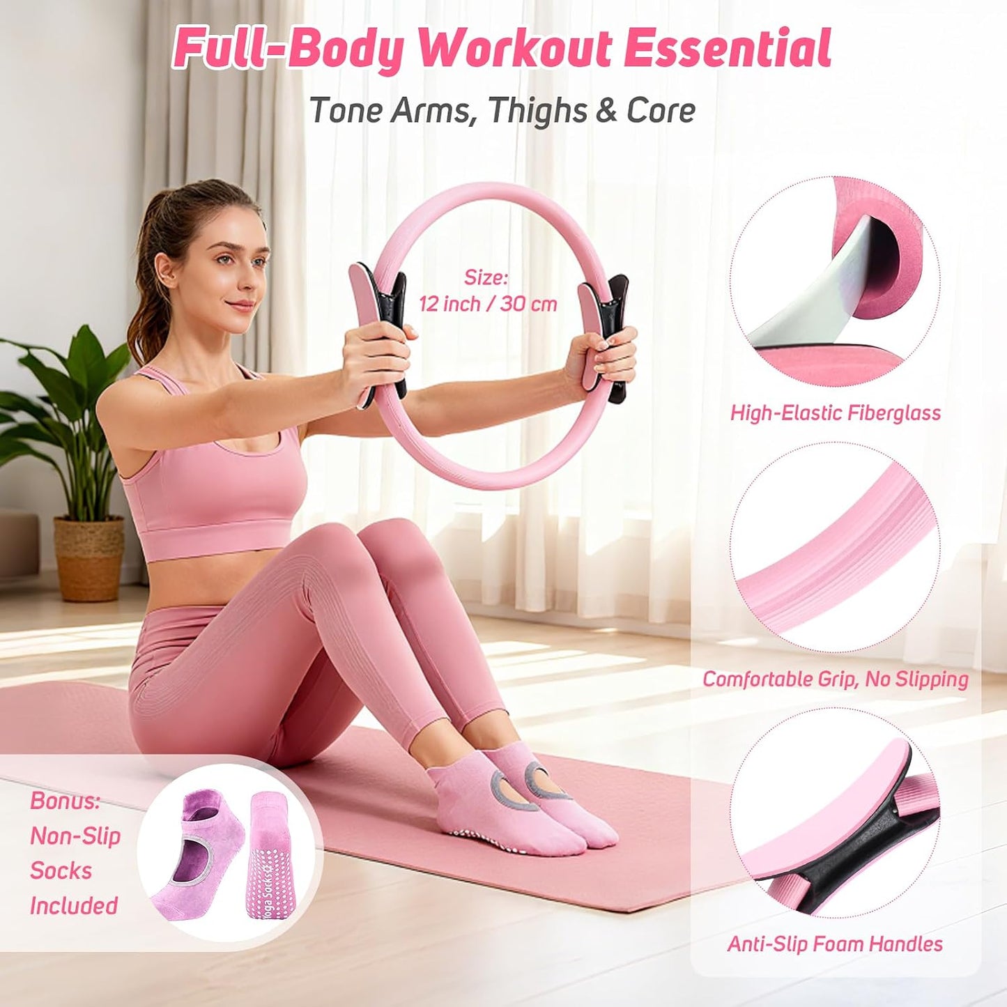 Asten Home Pilates Kit for Women: Pilates Equipment Pilates Ring and Ball Set with Resistance Bands, Core Slider, Foam Roller, Pilates Essentials Kit for Beginner Home Workout, Compact Toning Fitness