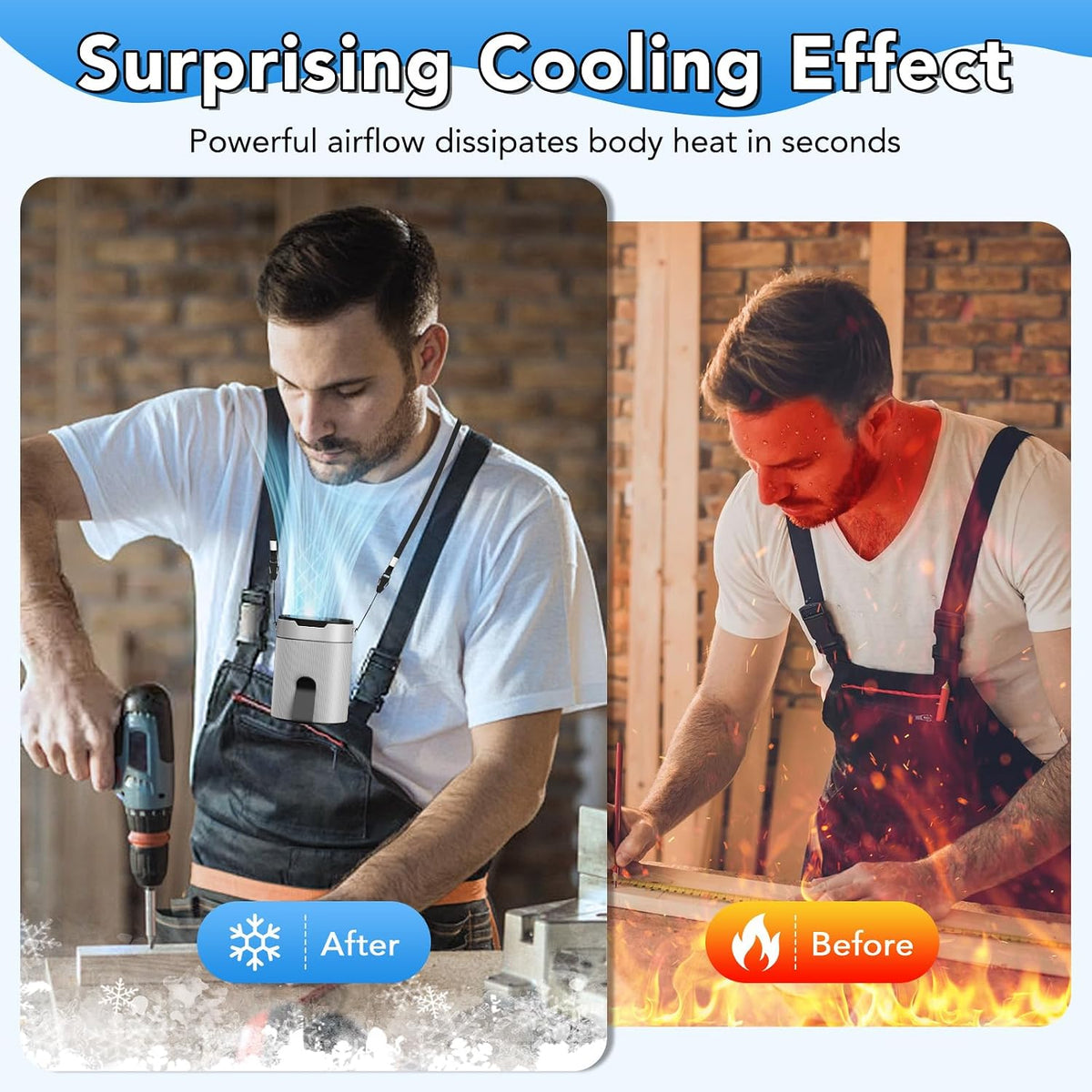Portable Waist Fan, Rechargeable 3000mAh Battery, 25H Runtime, 6600RPM Turbo Dual Clip, 4 Speeds Adjustable, Belt Fans for Hiking, Riding, Fishing, Hands-Free Hanging Fan Gifts for Worker