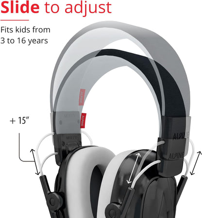 Alpine Muffy Kids - Hearing Protection - CE & ANSI Certified - Adjustable for Ages 3-16 years - Noise Cancelling Headphones - 25dB Sound Reduction Ideal for Protection and Concentration Aid – Black