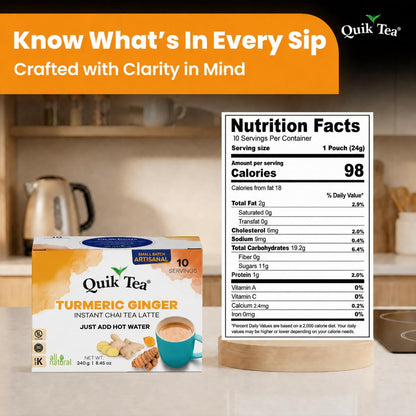 QuikTea Instant Chai Tea Latte Mix, Turmeric Ginger, 10 Sachets