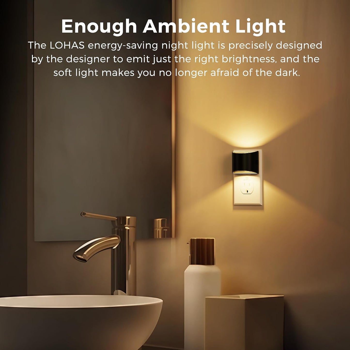 L LOHAS LED Night Light, Night Lights Plug into Wall with Dusk to Dawn Sensor, 3 Brightness Level, 2 Pack, 1600K Amber, White Housing