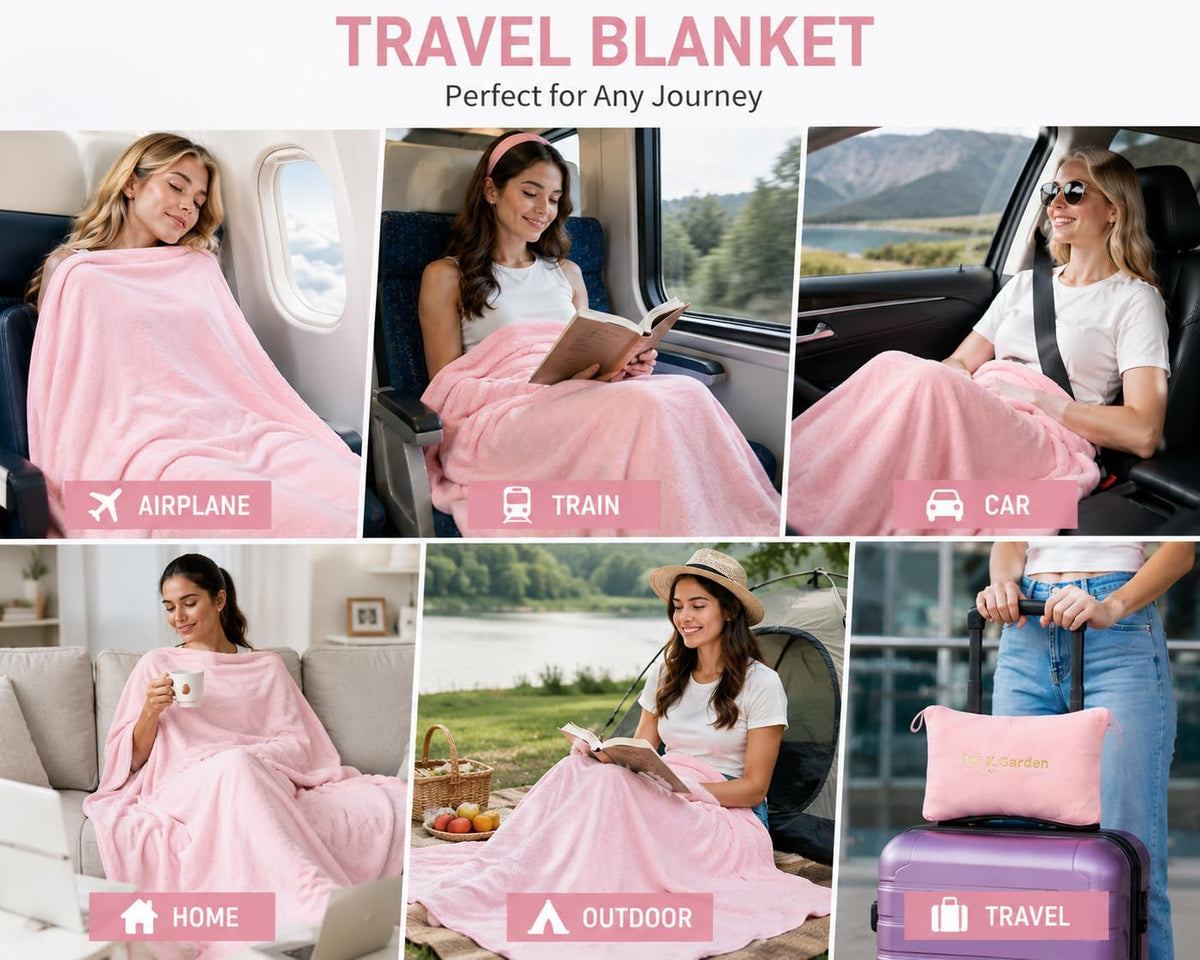 Travel Throw Blanket and Pillow- Soft 2 in 1