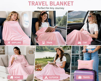 Travel Throw Blanket and Pillow- Soft 2 in 1