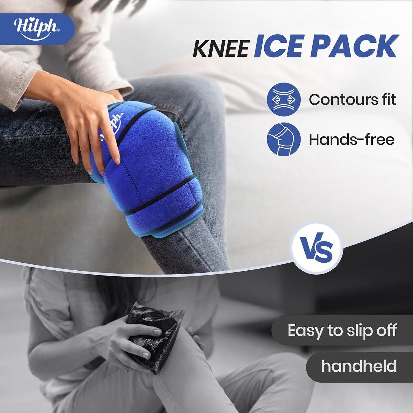 Hilph Large Hot & Cold Therapy Knee Ice Wrap with Dual Gel Packs & Adjustable Brace for Full Knee Coverage, Pain Relief for Replacement Surgery, Arthritis, ACL, Meniscus Tear, Women, Men Black