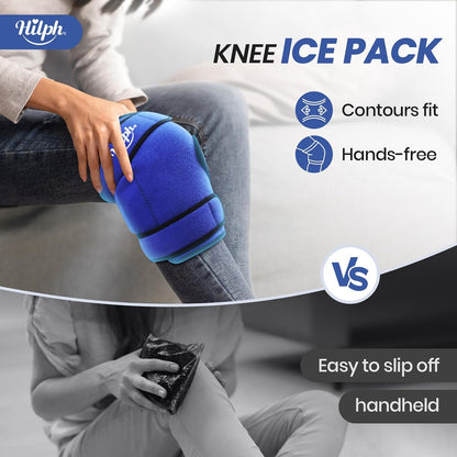 Hilph Large Hot & Cold Therapy Knee Ice Wrap with Dual Gel Packs & Adjustable Brace for Full Knee Coverage, Pain Relief for Replacement Surgery, Arthritis, ACL, Meniscus Tear, Women, Men Black
