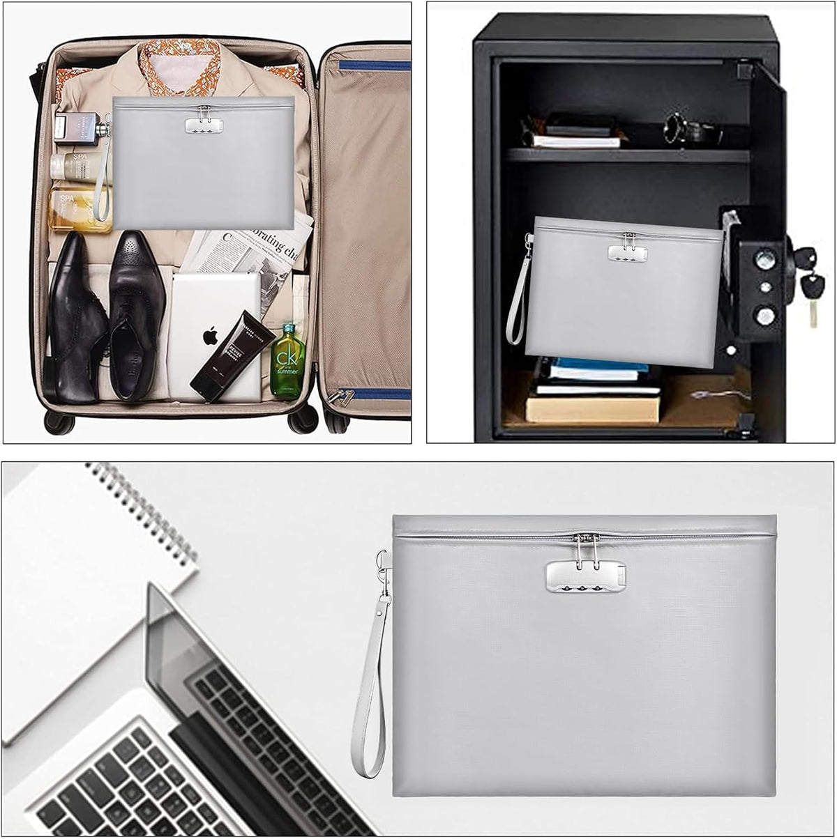 Fireproof Document Bag with Lock,Waterproof Money Pouch,14.3"x10.2"