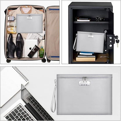 Fireproof Document Bag with Lock,Waterproof Money Pouch,14.3"x10.2"