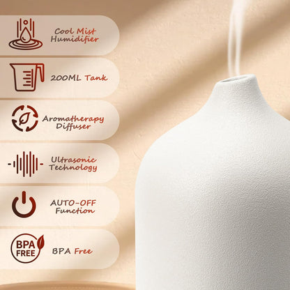 Diffuserlove Ceramic Essential Oil Diffuser 160ML Aromatherapy Diffuser for Home Bedroom Room Cool Mist Humidifier Stone Air Diffusers (Size:6.8" H x 3.6" W)