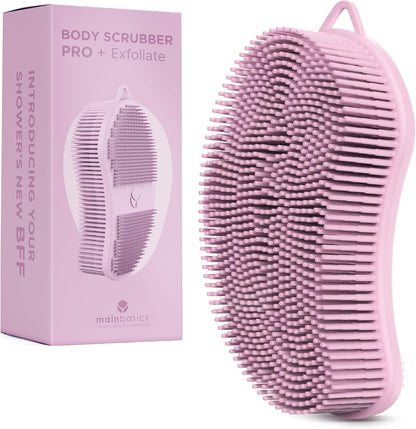 MainBasics Silicone Body Scrubber, Pink, Exfoliate | Dual-Sided, Shower Exfoliator, For Men & Women, Loofah Alternative