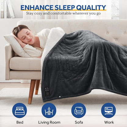 Sealy Heated Blanket Throw with Built-in Button Controller, Reversible Flannel to Sherpa Electric Blanket with 2-10 Hours Auto-Off & 4 Heating Levels, Over-Heat Protection, 50x60 inch, Beige