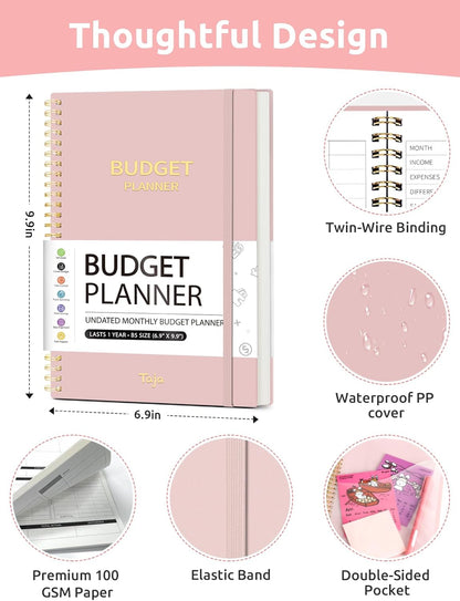 Budget Planner - Monthly Budget Book with Expense Tracker Notebook, Undated Bill Organizer & Finance Planner to Take Control of Your Money, Account Book to Manage Your Finances-Pink