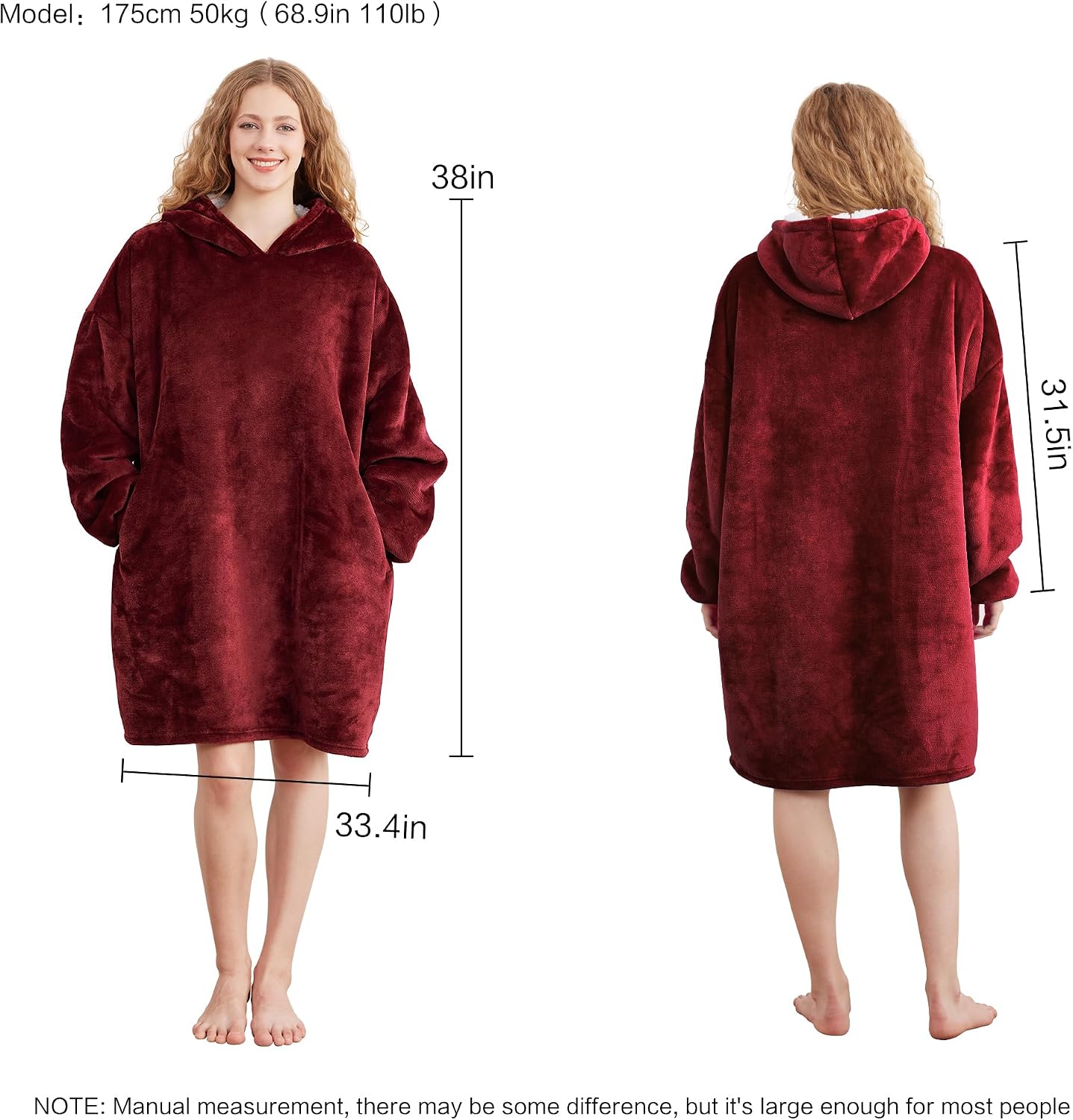 AmyHomie Wearable Blanket Hoodie for Adults & Teens,Oversized Sherpa Hooded Blanket,Warm Cozy Blanket Sweatshirt as Christmas Birthday Gifts for Women Men