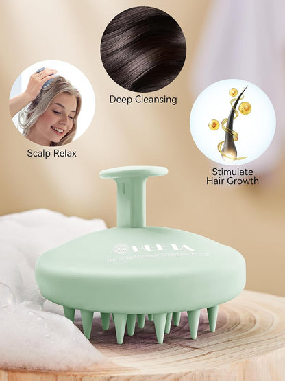 HEETA Scalp Massager Hair Growth, Scalp Scrubber with Soft Bristles, Integrated Silicone Design, Exfoliator for Dandruff Removal & Relaxation, Shampoo Brush Fit Wet Dry Hair Use, Black