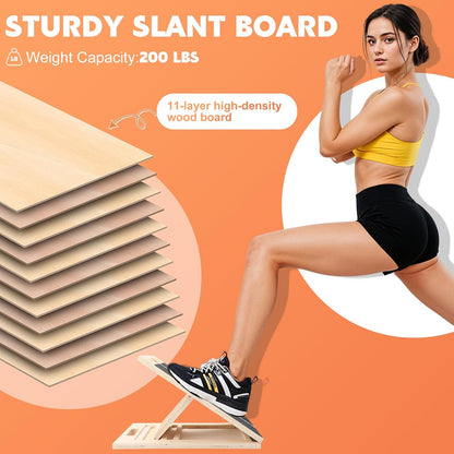 Slant Board for Calf Stretching, Adjustable Wooden Calf Stretcher Incline Board, Calf Stretch Board for Squats Leg Knees Heel Ankle Stretching