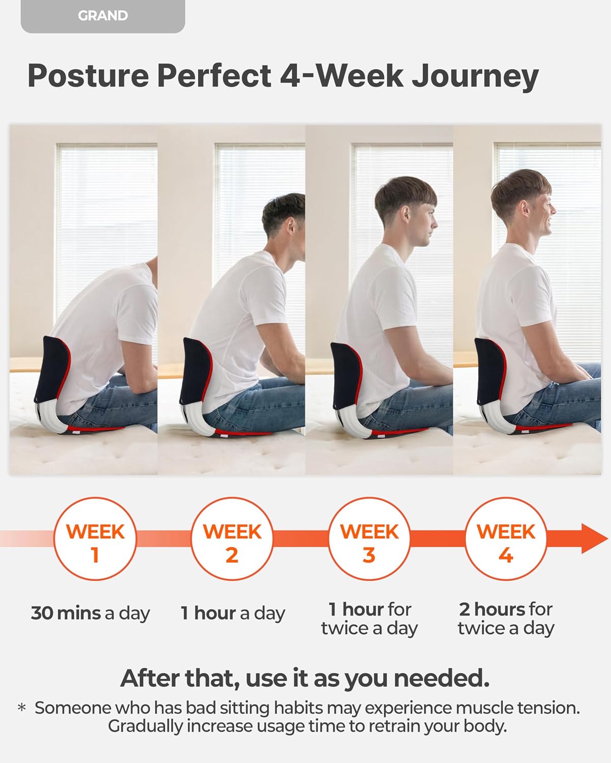 curble Grand– Extra Wide Ergonomic Seat Support, Sit Straighter Without Effort, Passive Posture Trainer for Office, Home & Car (Grey)