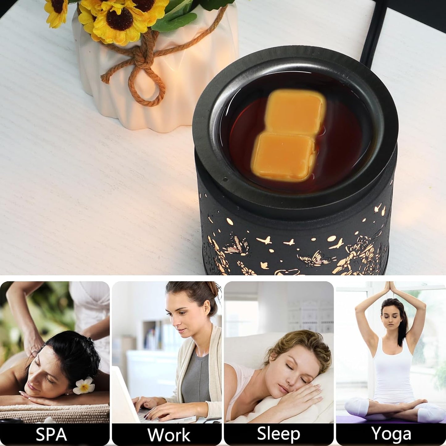 kobodon Wax Melt Warmer Metal Wax Warmer for Scented Wax Electric Fragrance Candle Oil Burner 2 in 1 Wax Melts as Gifts for Moms Grandma Women Girls(Sunflower)