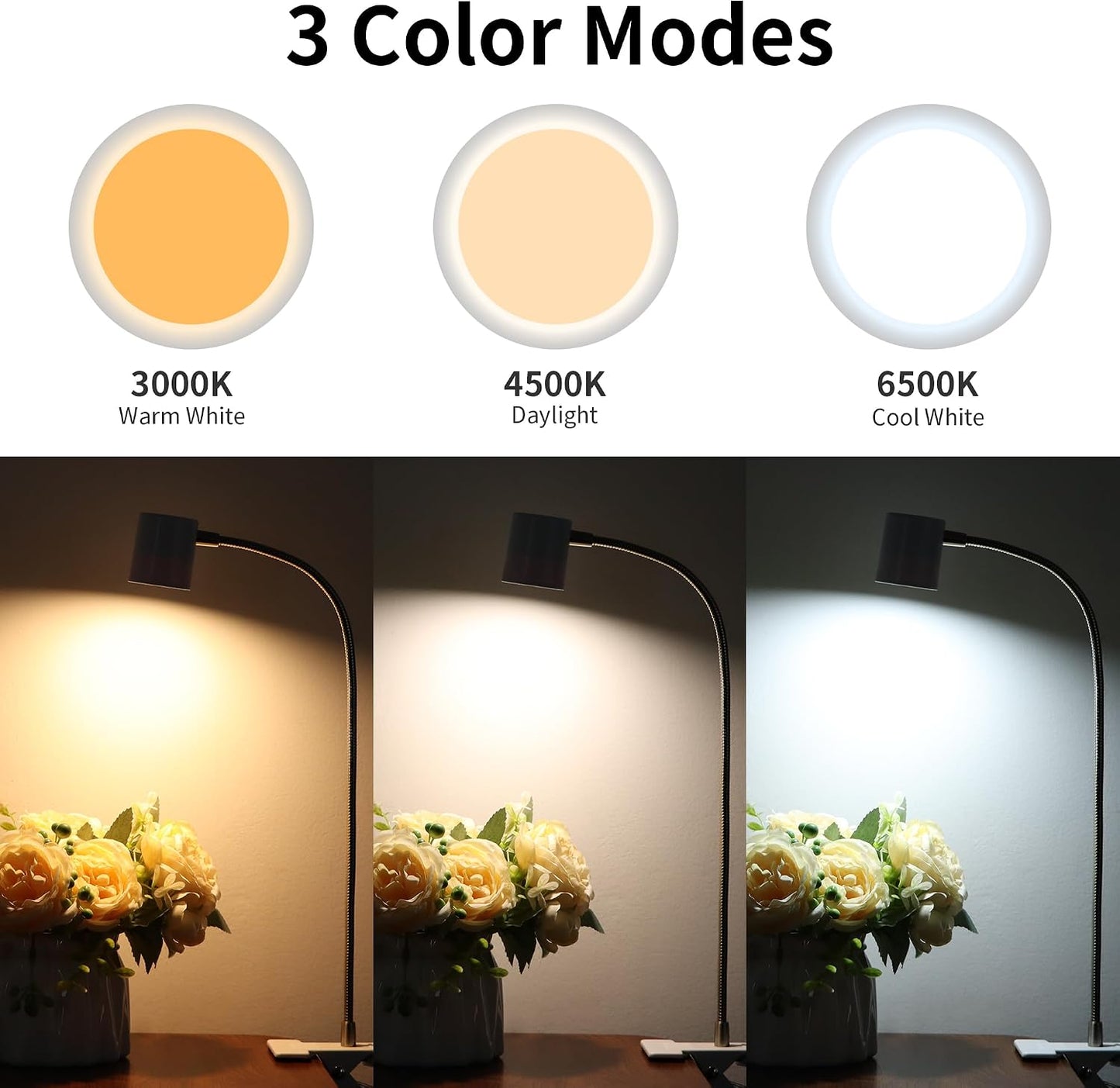 Desk Lamp USB Clip On Light,Book Lights for Reading at Night Clamp Light | 3 Color Modes,10 Brightness Clamp Light,360° Gooseneck LED Reading Light for Books in Bed,Eye-Care for Home Office,Headboards