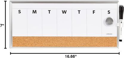 U Brands Dry Erase Weekly Combo Board, 7" x 16-2/3" Inches, Office Supplies, Silver Aluminum Frame, Pack of 1 (4585U03)