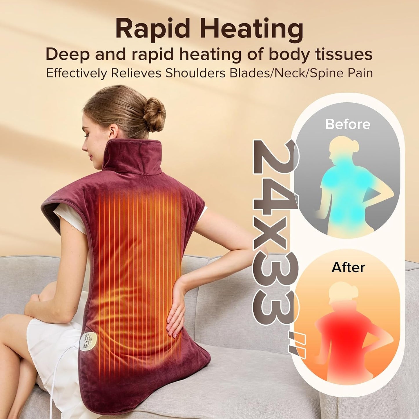 Electric Heating Pad for Neck Back Shoulder Pain Relief, 25"x37" Large Full Body Weighted Heated Pad for Menstrual Cramps - 5 Heat Levels/Snug Fit, Birthday Gifts for Women Men Mom Dad Elders